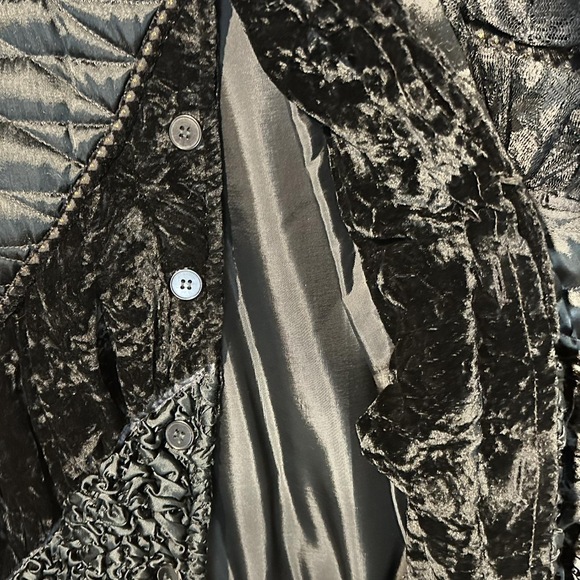 80s Vintage JA Resort Velvet Quilted Panel Patchwork Coat Black 1X - Picture 6 of 9